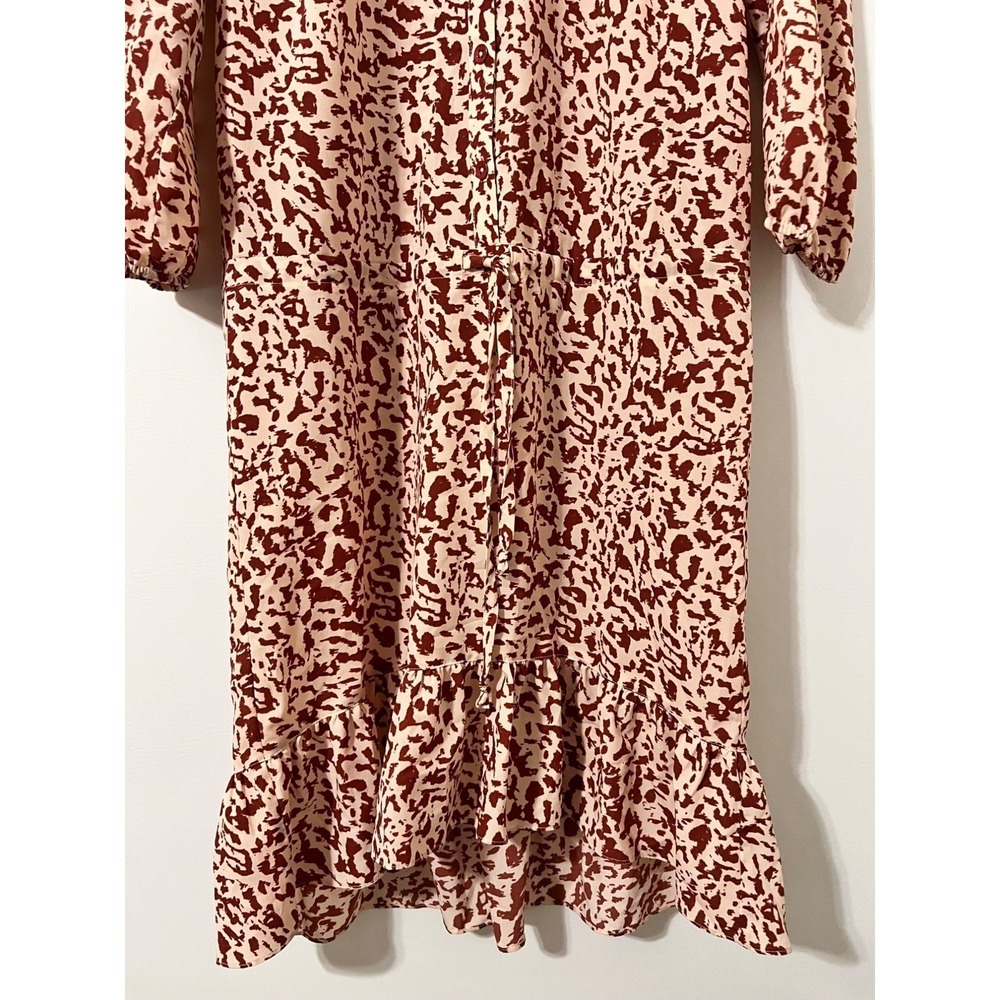 Cabi Sienna Dress Women XS Red Leopard Print Drawstring Waist Ruffle Hem 5406 - Picture 5 of 11